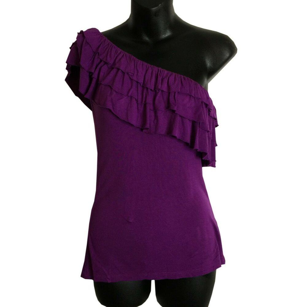 Soprano Womens Ruffled One-Shoulder Top Solid Purple Size Small Lot 2 Pieces